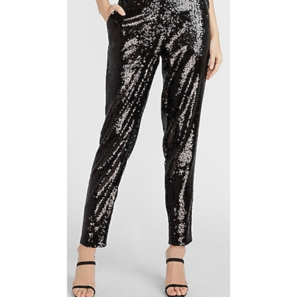 Express Ankle High Rise Black Sequin Pants Size Small 4-8 MSRP $108
